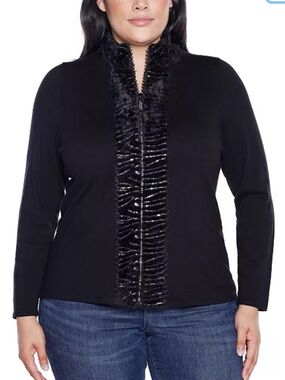 NWOT Belldini
Plus Size Black Label Trim Rhinestone-Zip Cardigan Sweater